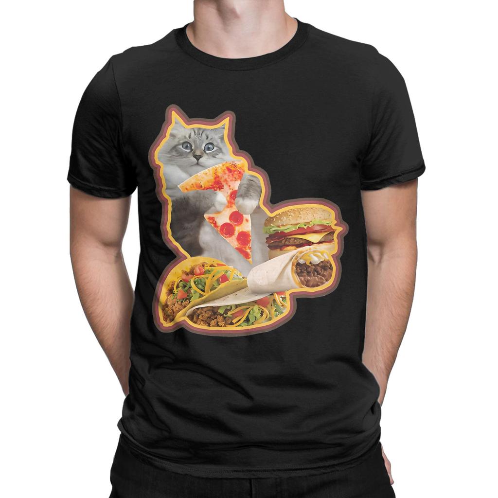 Hamburger Cat T-Shirt Summer  Funny T Shirts Cotton Leisure Tshirt For Men's Short Sleeve Loose Tees