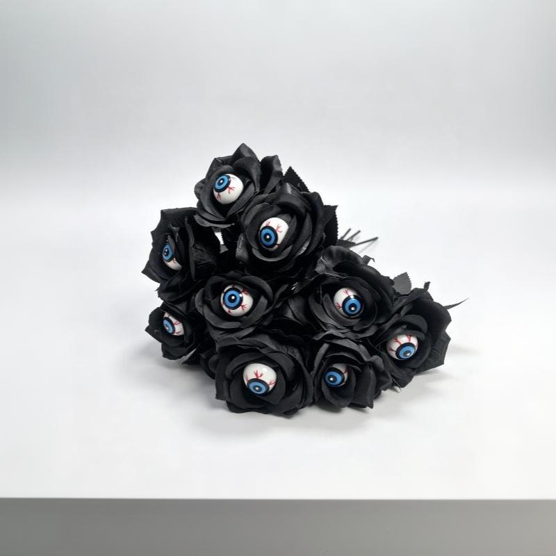 1Pc With Eyeball Halloween Eyeball Rose Simulation Handmade Eyeball Fake Flower Exquisite Artificial Black Rose Accessories
