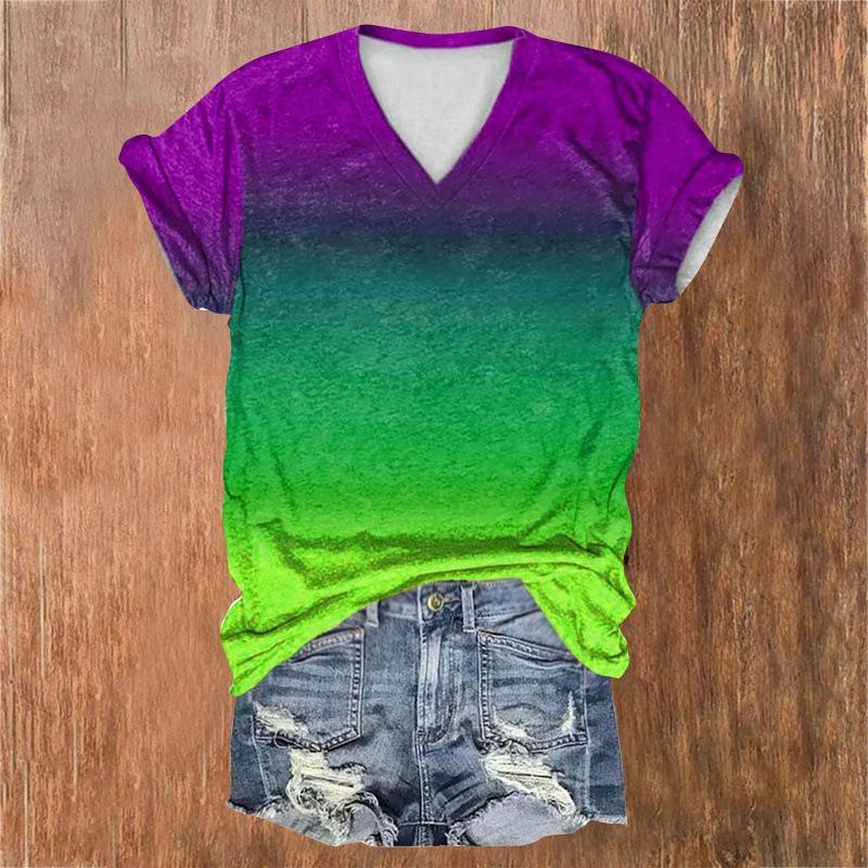 

Летняя женская футболка с V-образным вырезом и коротким рукавом, 3D цветная футболка, цифровая печать, топ с коротким рукавом L