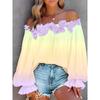 Neue Frühlingskleidung - Stilvolle einärmelige Farbverlauf-Spitzen-Off-Shoulder-Bluse für Damen