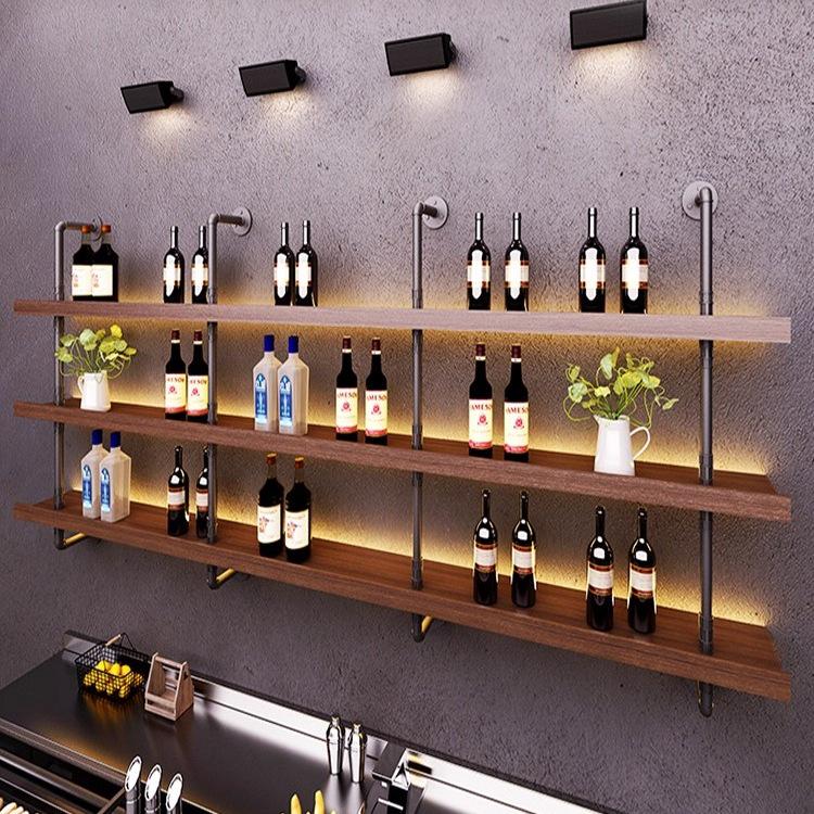 Industrial Wall-Mounted Luminous Shelves: Retro Bookshelf & Wine Rack for Restaurants or Bars