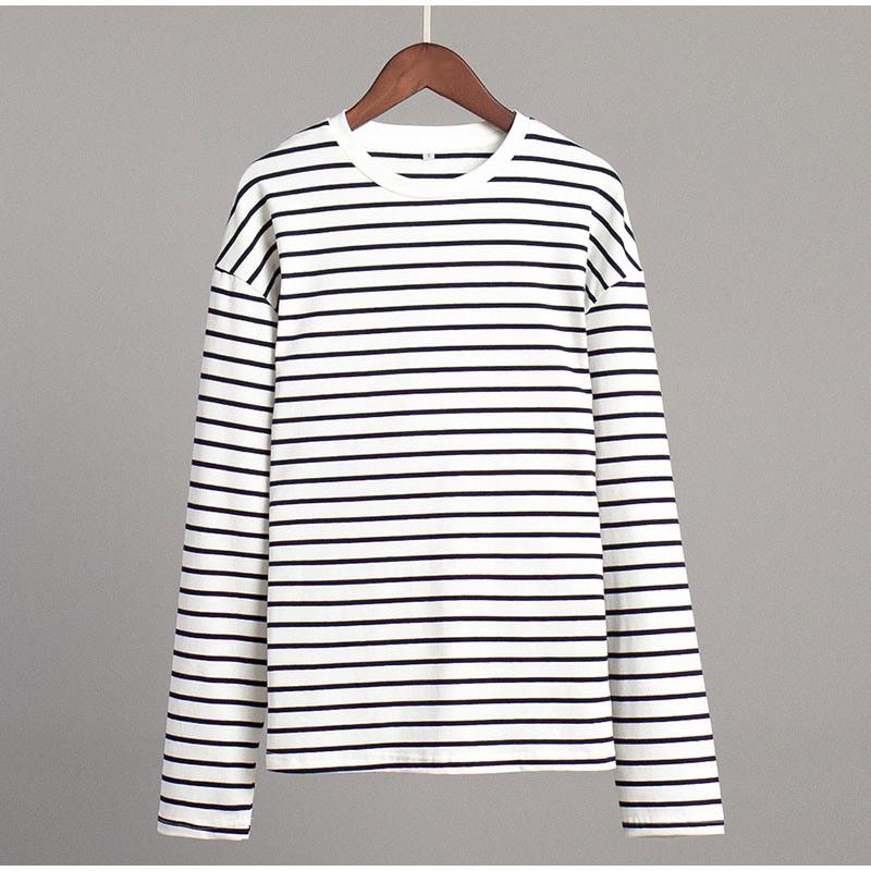 2025 Spring Autumn Long Sleeve Striped T-Shirts Women Basic Casual Tops Female Cozy Loose Cotton Tees T-Shirt New
