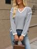 Women's Long Sleeve V Neck Contrast Color Commuter Top Casual Knit Pullover
