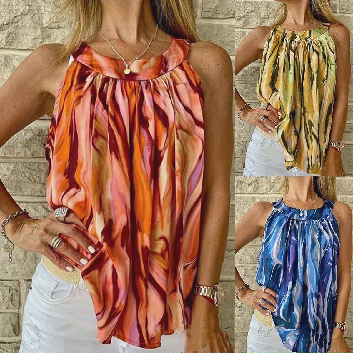 

2023 Summer Sleeveless Round Neck Printed Top XXL червоний