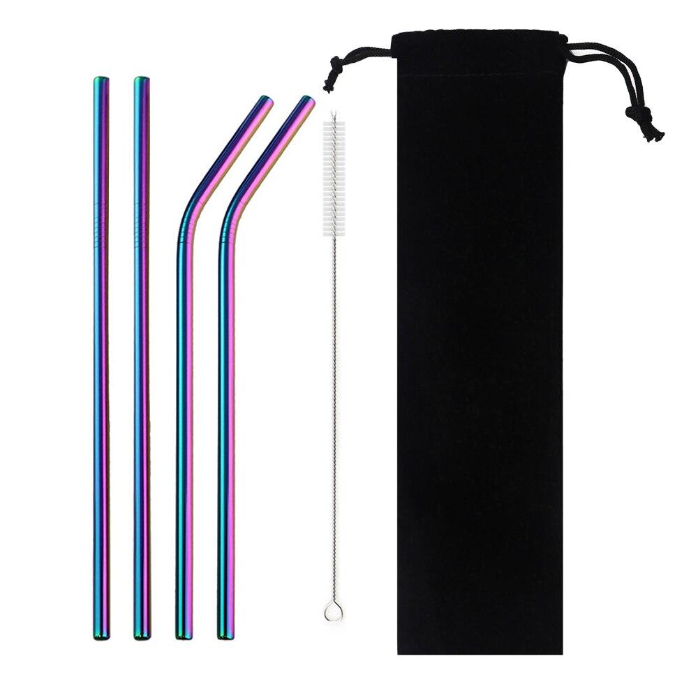 6pcs/11pcs Reusable Straws 18/10 Stainless Steel Gold Drinking Straw Set Mteal Straw Coffee Party Bar Straw With Cleaner Brush Portable Bag