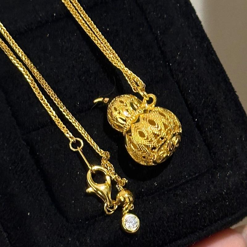 Light Luxury Glossy Retro Hollow Gourd Necklace Earrings For Women Antique Gold Crafts High Quality Collar Chain Jewelry Sets