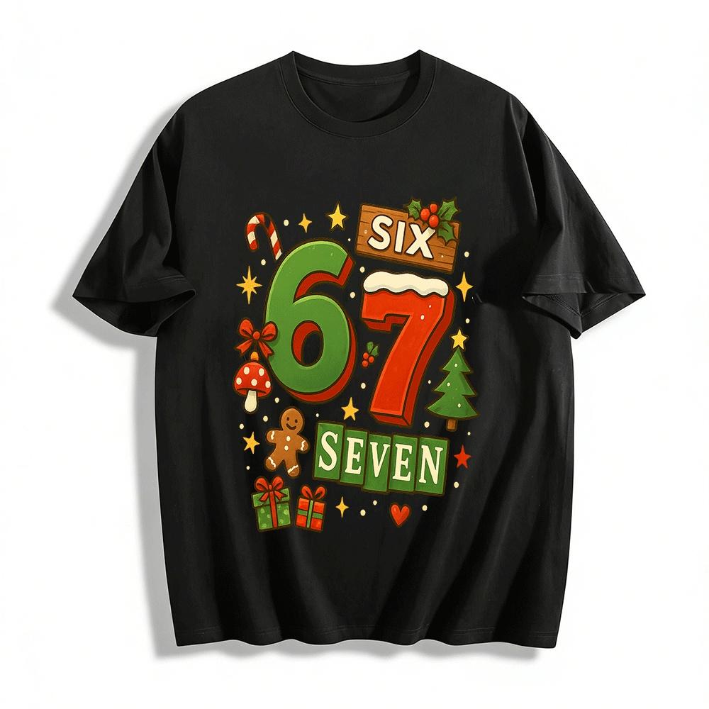 Christmas Themed Number 67 Print Casual Top For Adults Kids Pure cotton T-shirt XXS