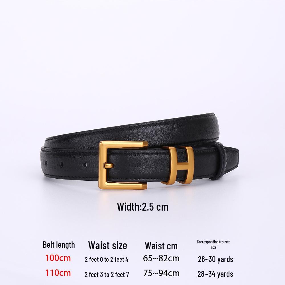 New H-Style Women's Genuine Leather Belt: Trendy, High-End, Versatile Decorative Waistband - European and American Design