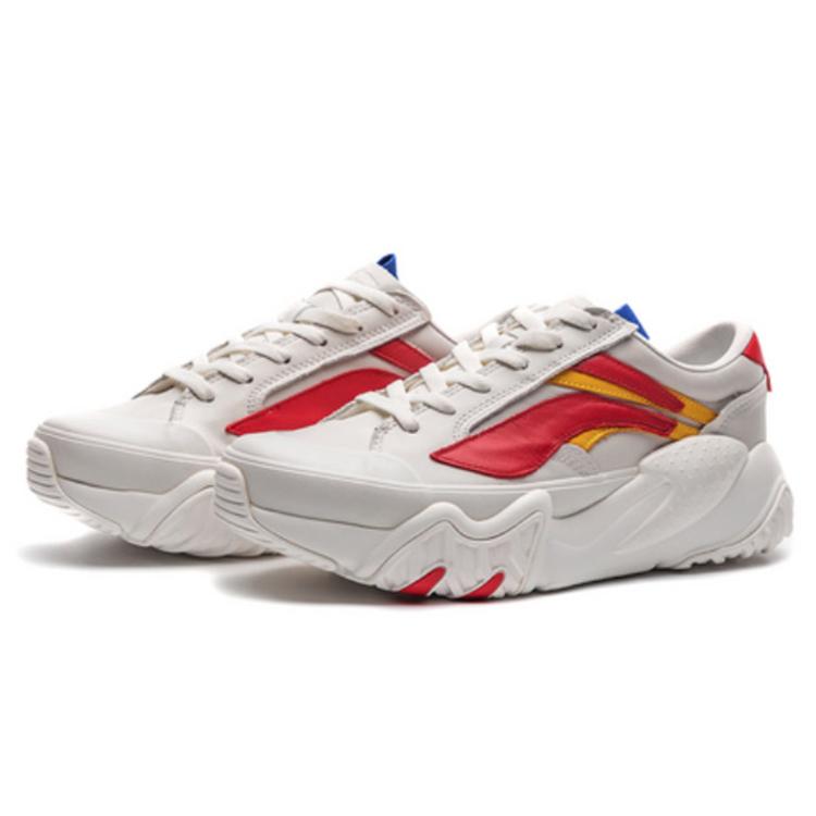 Li Ning Wave Cushioning Slip Resistant Low Top Casual Shoes Men's Cloud Mist White Red AGCP309-4