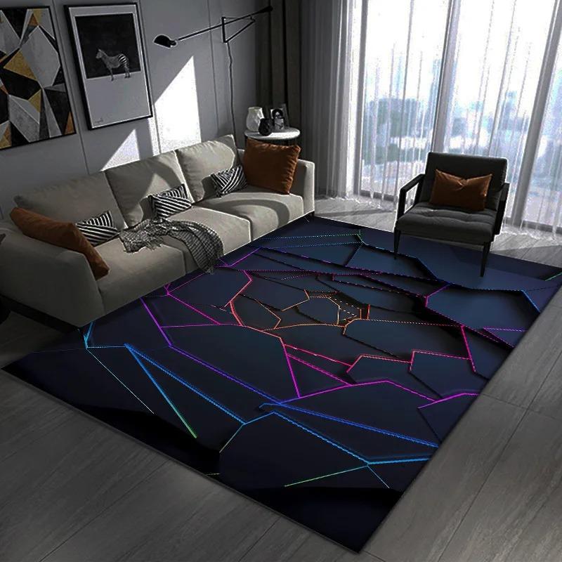 Blendendes 3D-Teppich-Visuall geometrisches Muster Große Fläche Vollständig Kühle Dunkle Wind Schlafzimmer Gaming Spielzimmer Dekorationsmatte Teppich