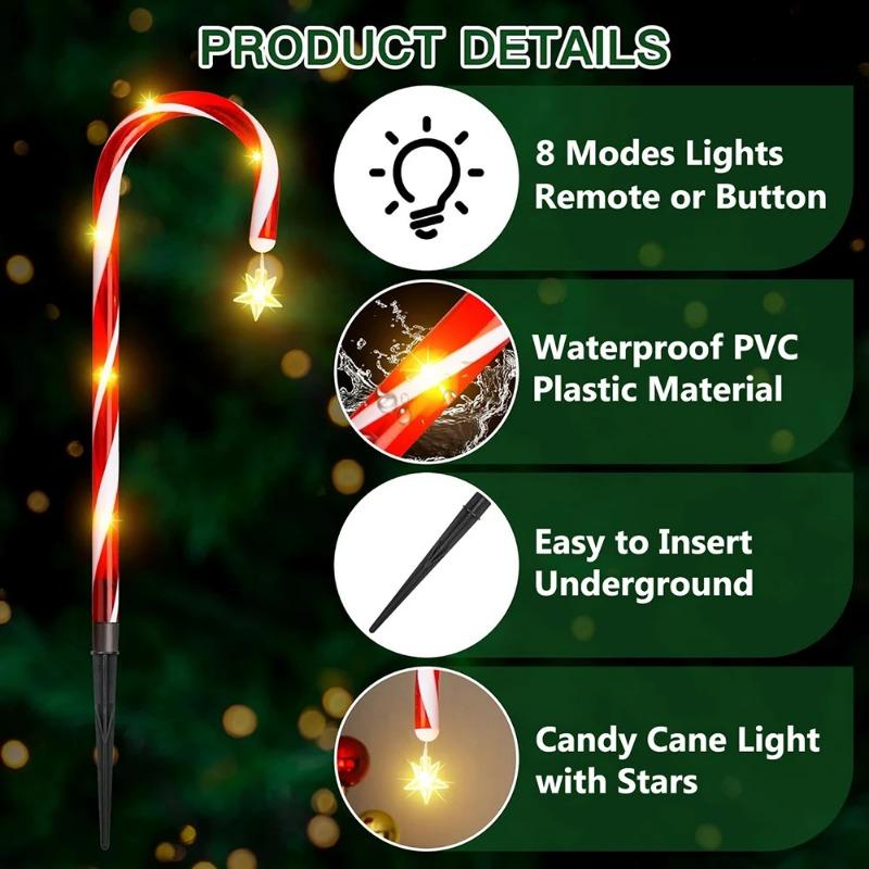 Christmas Candy Cane Lights 8 Modes Timer Remote Waterproof Battery Operated Pathway Marker Garden Landscape Decor Lawn Lights