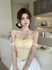 #Human cotton pure desire wind lace one-word shoulder neck bow with chest pad small T-shirt for women's summer spice girls outside