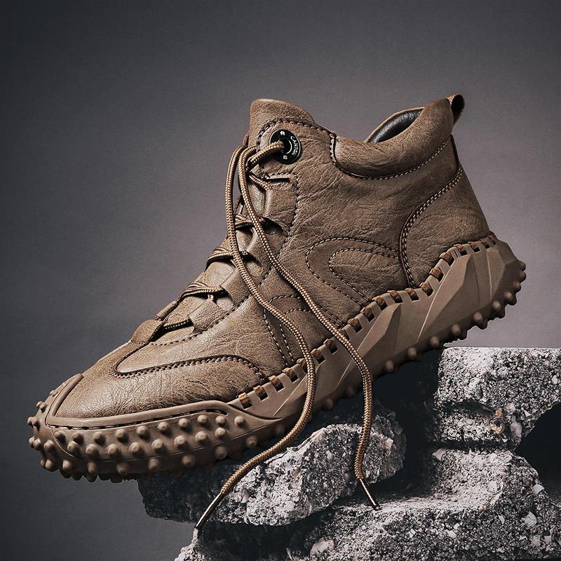 Handmade Vintage Lace-Up Motorcycle Boots New Leather Mens Ankle Boots High Top Casual Shoes Leisure Walk Male Treking Footwear