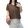 Women's Summer Knit Top with Flutter Sleeves - Breathable, Loose-Fit, Hollow Design, Short-Sleeve, Light Cardigan Style.