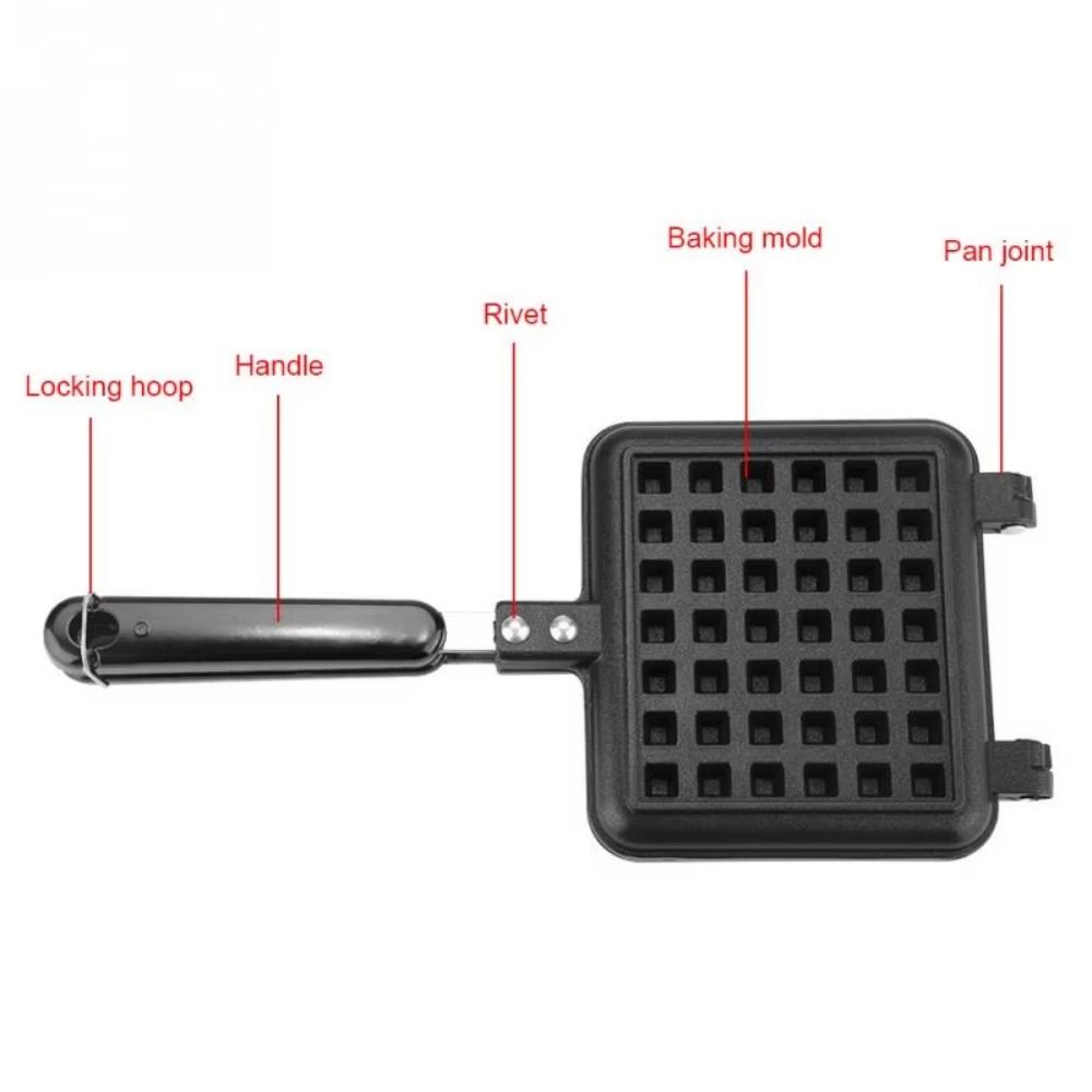 Square Waffle Baking Mold Long Handle Waffle Maker Machine Easy Clean Toast Frying Pan  Stove Top