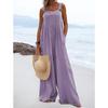 Sommer-Damen-Overall, ärmellos, weites Bein, Knopf, modischer Overall im Ethno-Stil