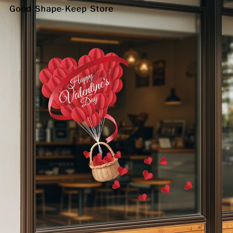 Romantic LOVE Valentine's Day Sweetheart Heart Balloon Stickers Convenience Store Glass Decoration Stickers Window Stickers