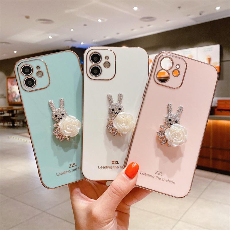 Electroplated Rabbit iPhone Case with Rhinestones - Fits iPhone 7/11/12/13/14 Pro and More