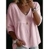 Women's Cross-Border  Fashion Lace V-Neck Pullover Solid Color Casual Three-Quarter Sleeve Blouse