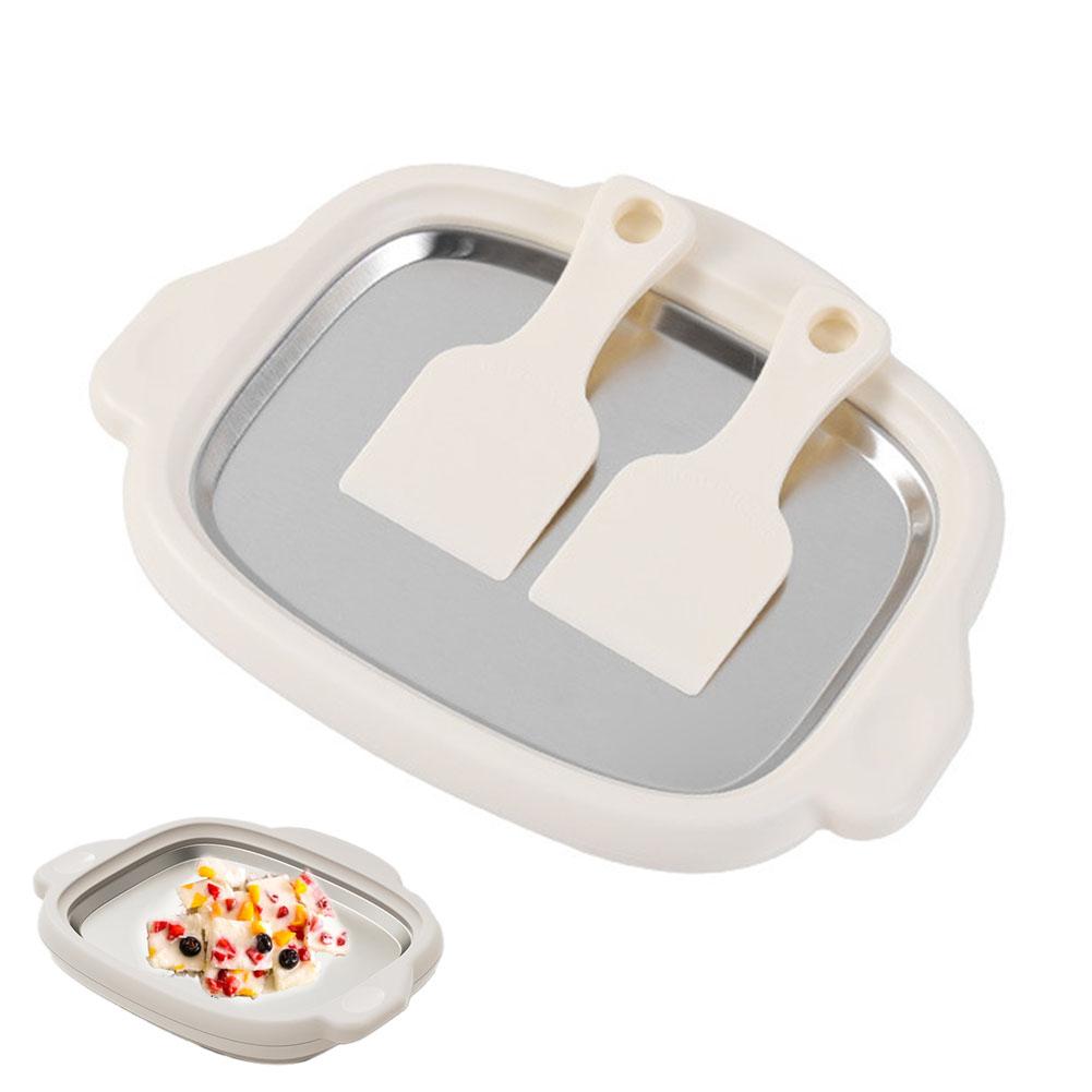Multifunctional Ice Cream Maker Pan with 2 Scrapers Cold Sweet Fried Ice Pan DIY Frozen Yogurt Maker Home Stir Fry Ice Tray белый