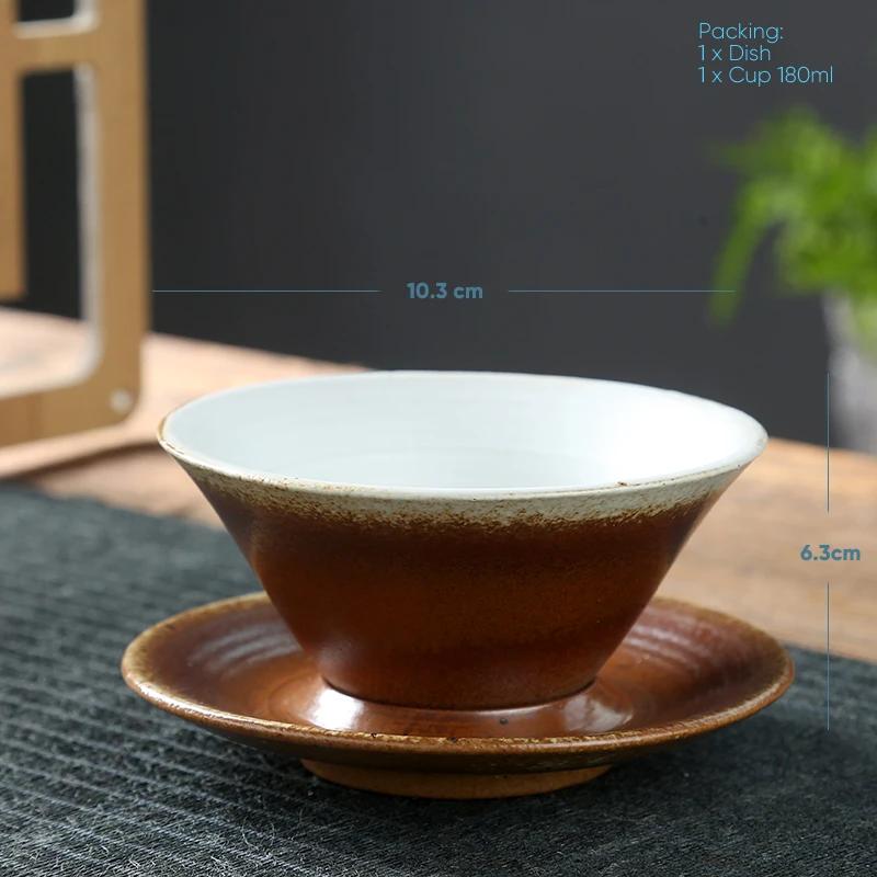 Coffee cup handmade Japanese retro figured cup rough pottery kiln change ceramic mug saucer tea mug coffee cups set  teacup