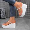 Fashion Women Clip Toe Chunky Platform Sandals Fashion Metal Decor Wedge Heel Sandals for Woman Summer 2025 White Thick Sole Flip Flops