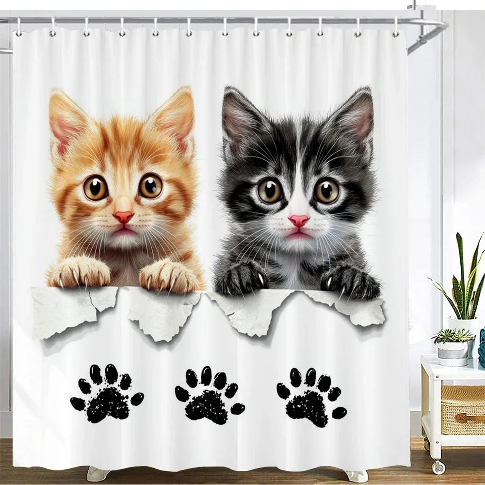 Creative and interesting cat Shower Curtain Printed Fabric Cartoon lovely Cat Bathroom Curtain Bathtub Home Decoration Curtain