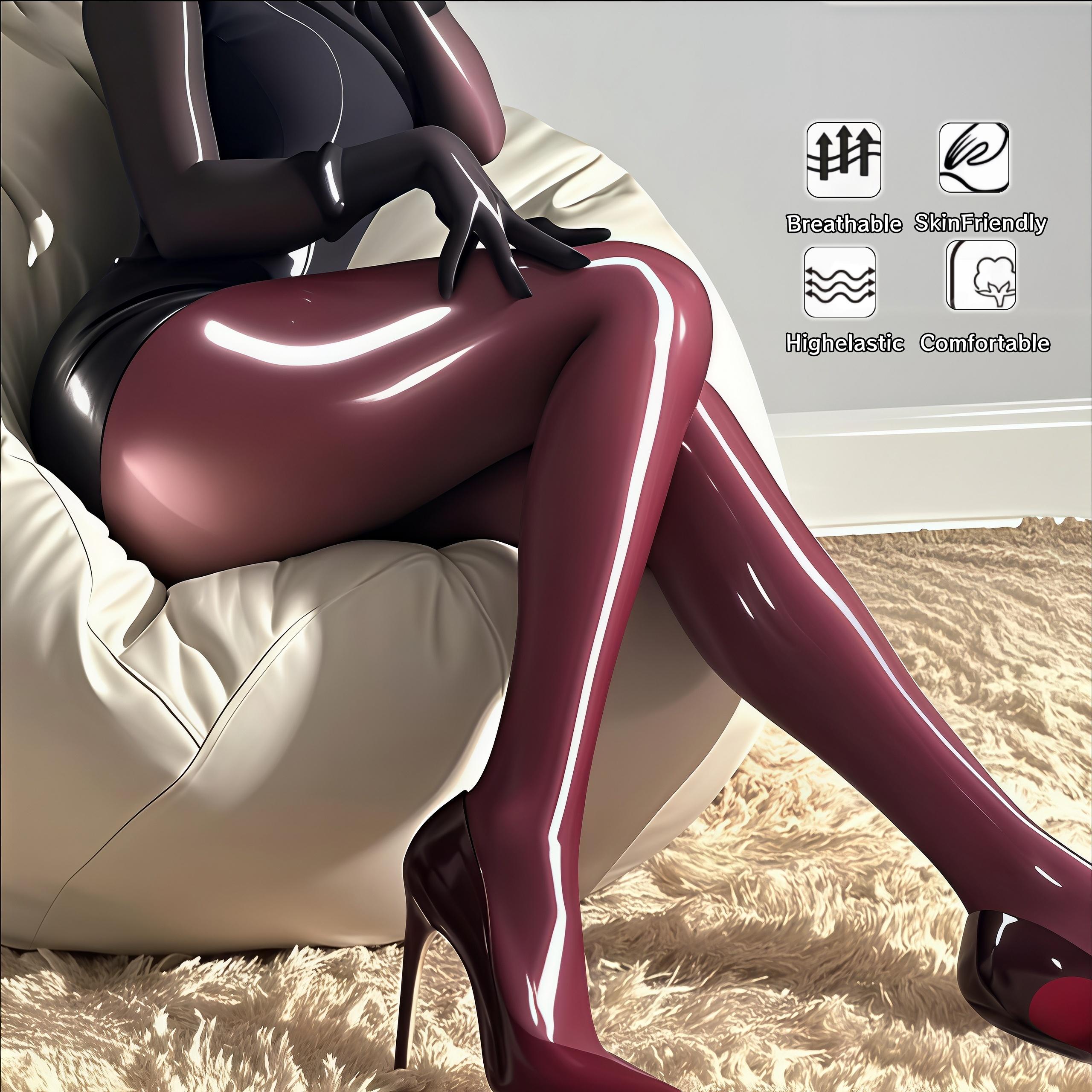 Festival Must-Have 1er-Pack Bordeaux High Waist Glänzende Pferdeöl-Strumpfhose Nahtlos Hohe Elastizität Schlanke Strumpfhose Für Party Urlaub C M gray