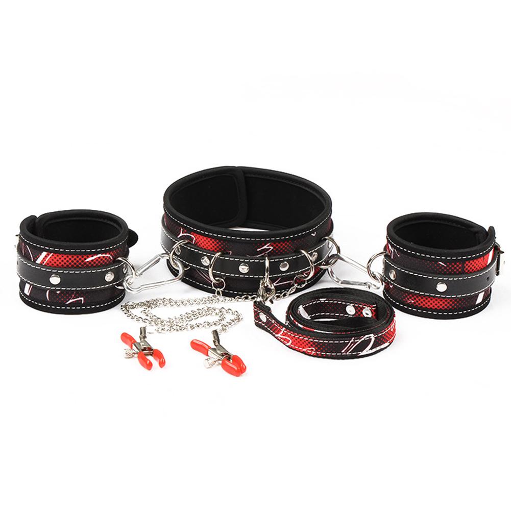 Sexy Exotic Apparel PU Leather Collar Nipple Clamps Handcuffs Sex Bondage Sexy Products Exotic Accessories