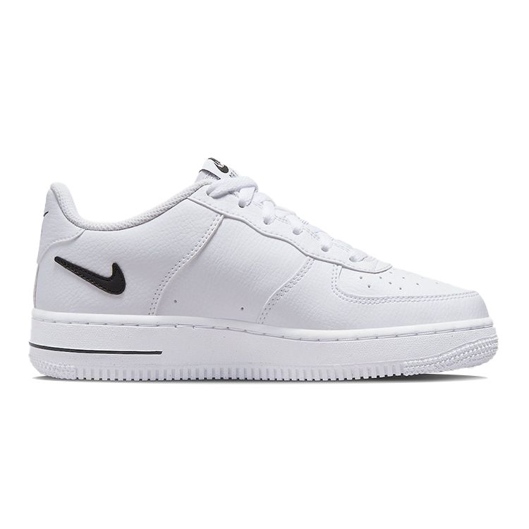Nike Air Force 1 07 GS Cut Out Swoosh - White Black Kids Sneakers DR7889-100