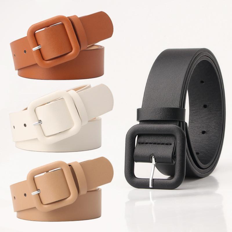 Elegant Ladies Faux Leather Belt With Geometric Buckle For Chic Sophisticated Look