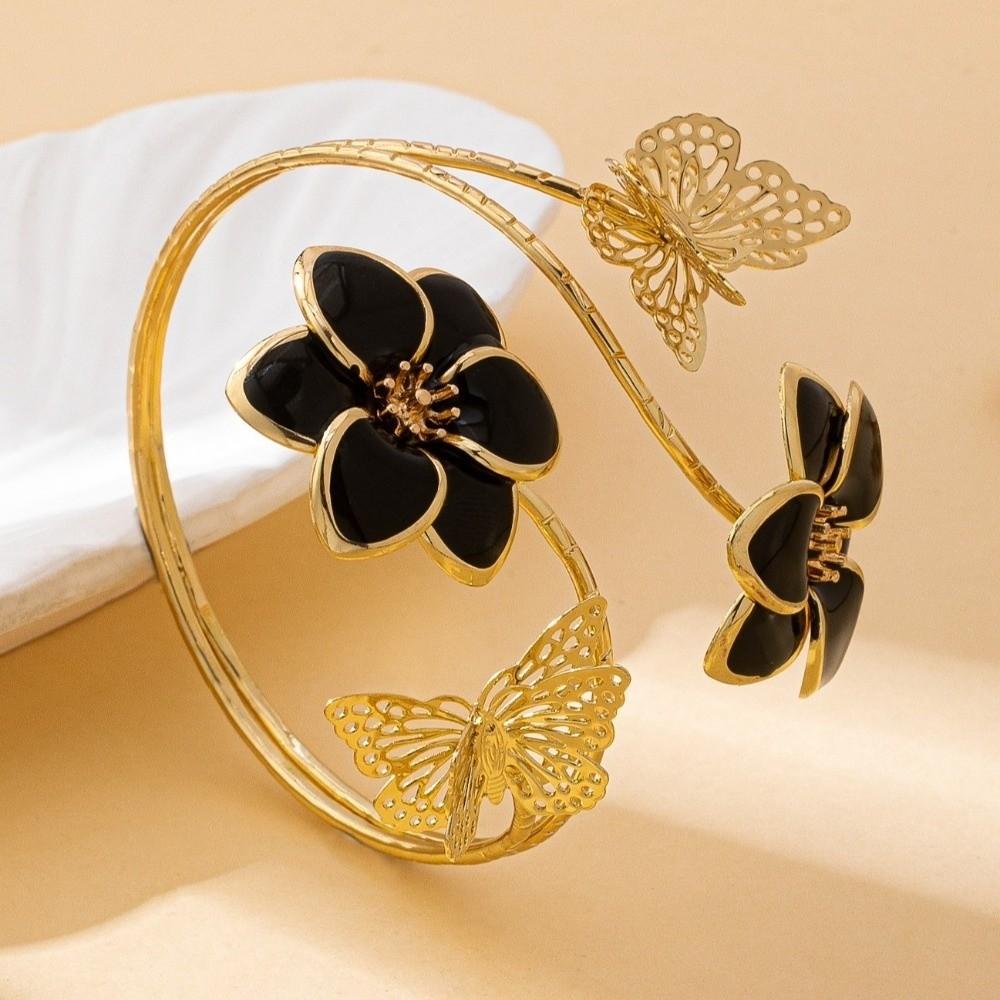 Artistic Drip Oil Flower Arm Ring Vintage Butterfly Open Bangle  Fashion Accessory