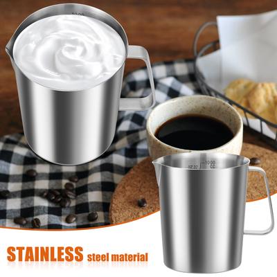 500/1000ML Stainless Steel Milk Frothing Jug With Handle Rust Proof Large Mouth Metal Graduated Beaker With Clear Marking