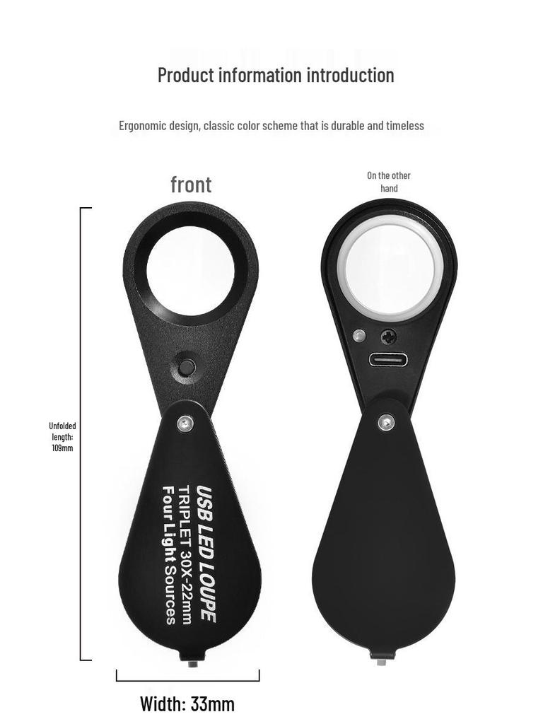 High-End 30x Magnifier with 13 LEDs & Quad-Color Light for Jewelry, Diamonds, Antiques, & Jade Appraisal