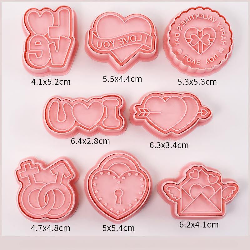 

Набор вырубок для печенья в форме сердца ко Дню святого Валентина, 3D тиснитель, формы для мультяшного печенья DIY, нажимаемые штампы для печенья, кондитерские принадлежности для выпечки
