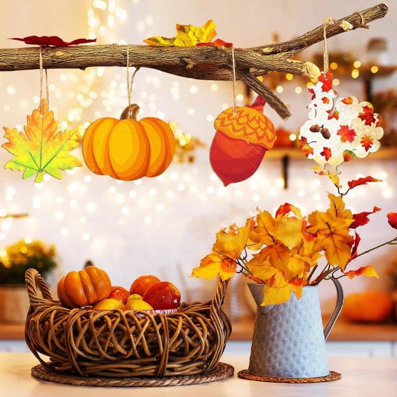 36 Natural Wood Thanksgiving Maples Leaf Ornamen Handcrafted Autumns Decors For Festival Seasonal Display