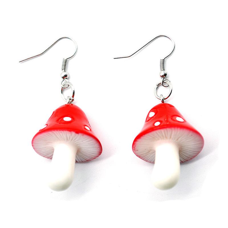 Sweet Resin Mushroom Earrings Handmade Plastic Simulation Mushroom Long Pendant Earring Zircon For Women Girls Gift