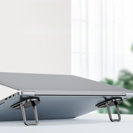 1 Pair Laptop Desktop Holder with Non-slip Pad Zinc Alloy Raising Bracket Portable Heat Dissipation Slim Folding Stand for Laptop