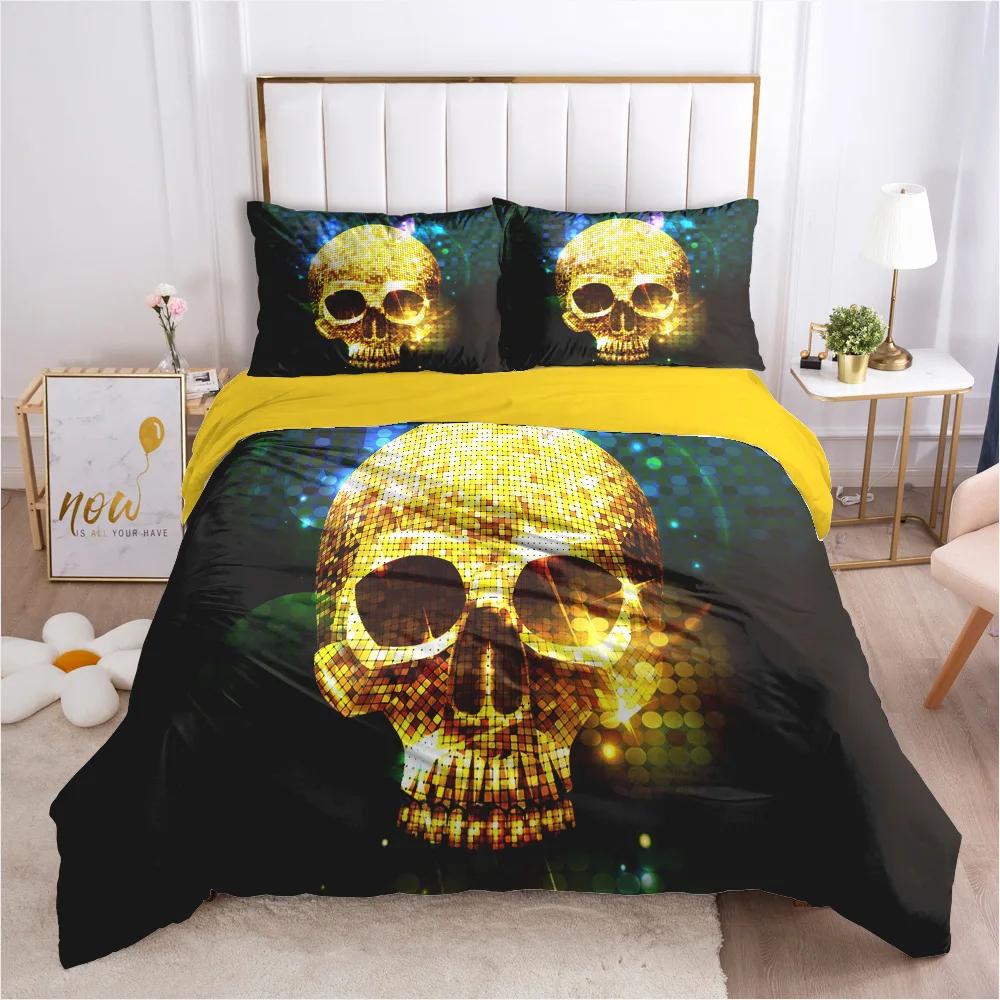 Comforter Gothic Comforter Sets Print Halloween Skull King Black White Decorative 3 Piece Bedding Set With Pillow Shams