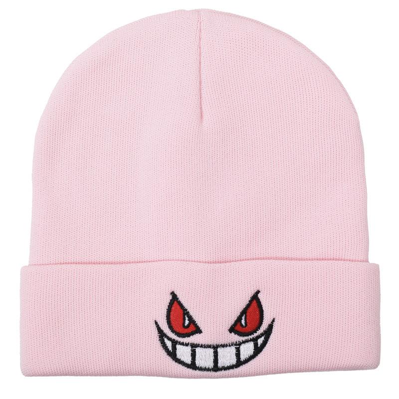 Anime Cartoon Embroidered Knitted 100% Acrylic Street Style Beanie Hat Autumn Winter Beach Warm Travel Gengar Adults Unisex
