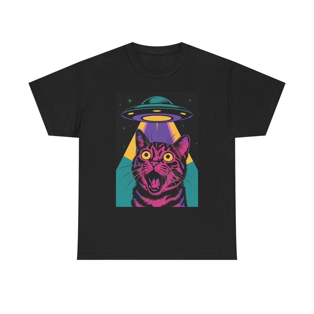 Space Kitty Graphic T Shirt Alien Abduction Unisex Heavy Cotton Tee Unisex T-Shirt XXXL