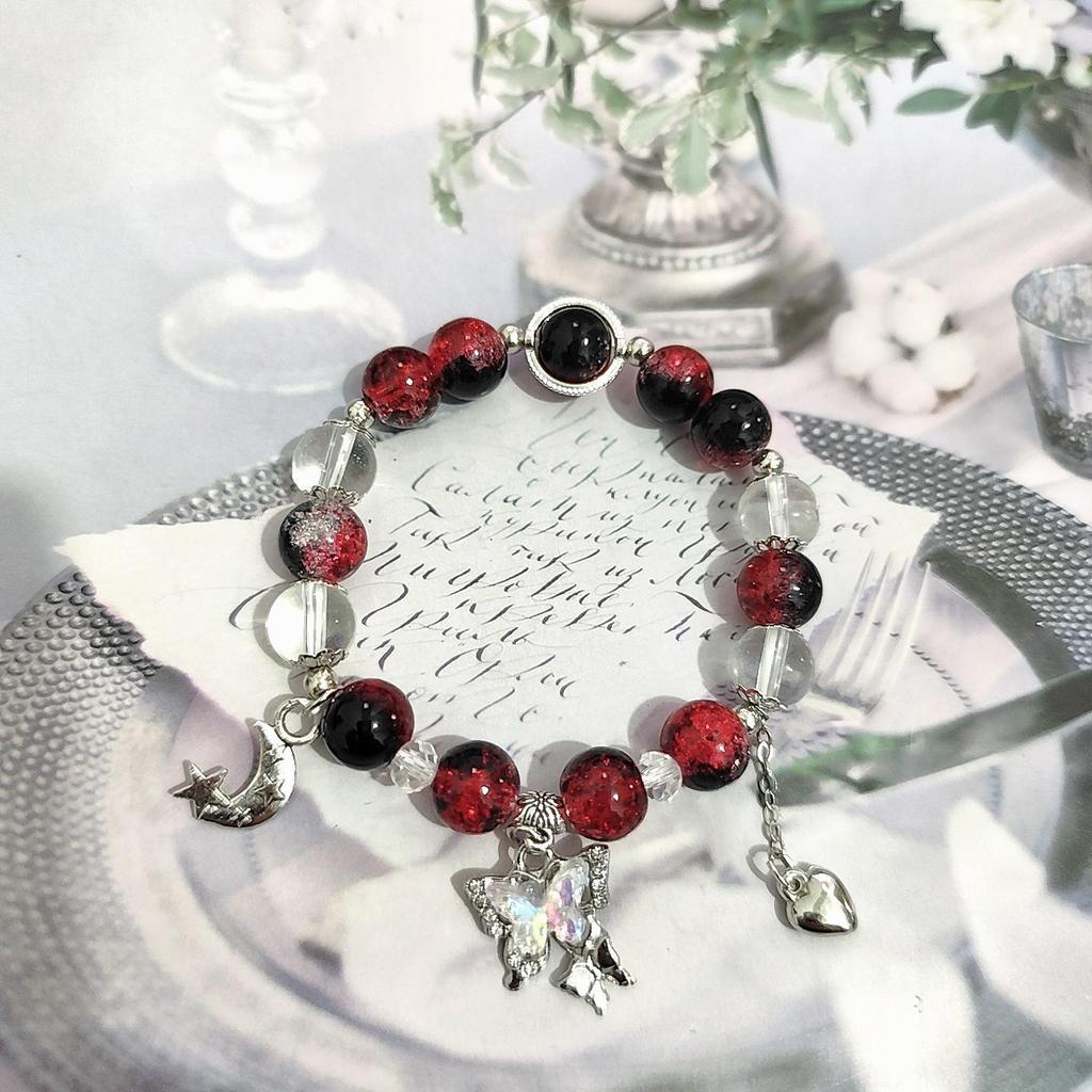 New Women's Mori Style Butterfly Glass Bracelet with Colorful Crackle Beads