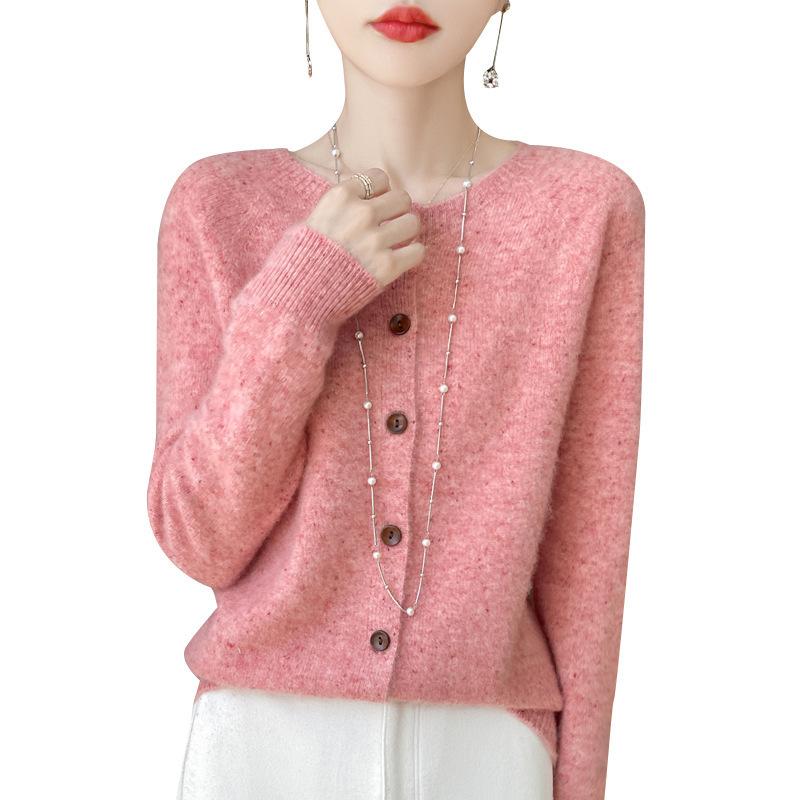 Spring and Autumn's New Wool Cardigan Women's Round-neck Sweater Coat