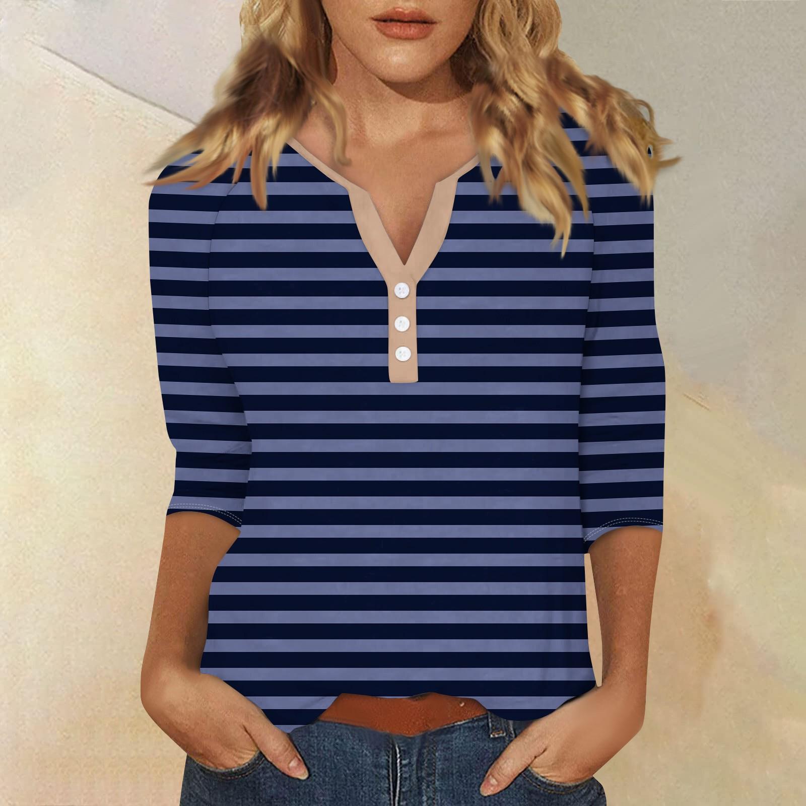 Жен. Футболка Футболка С принтом Пуговицы Рукав 3/4 Повседневные Выходные Мода — фото 9