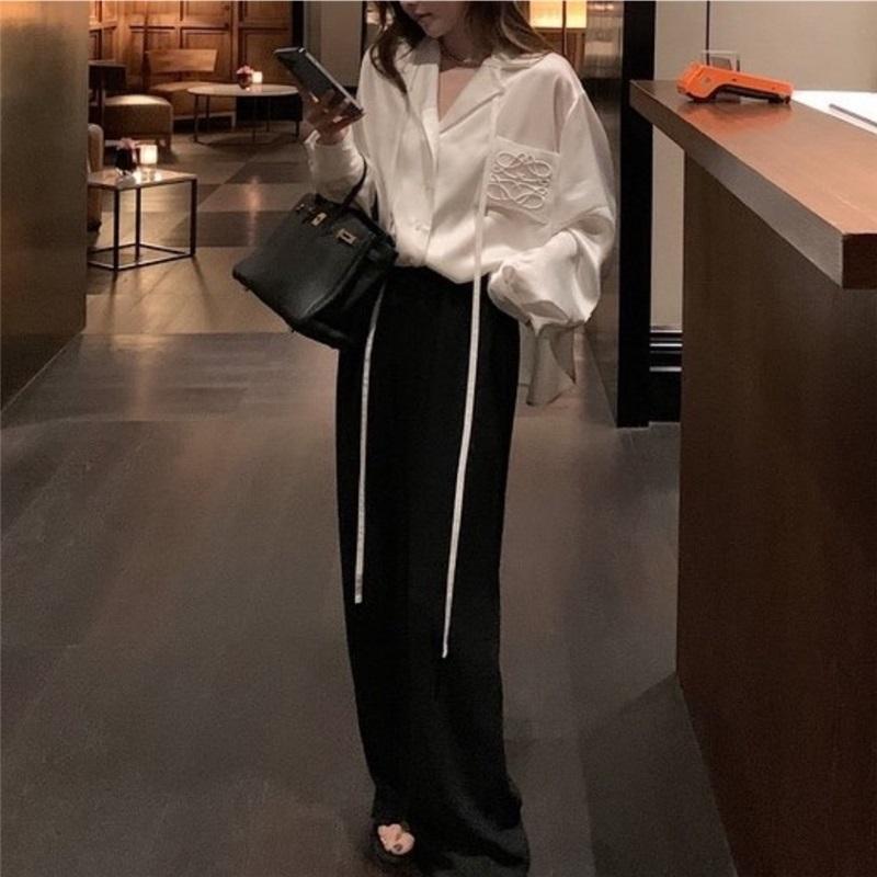 Spring Summer Women's High-End Satin Sheen Embroidered Shirt Blouse Cardigan Luxurious Top