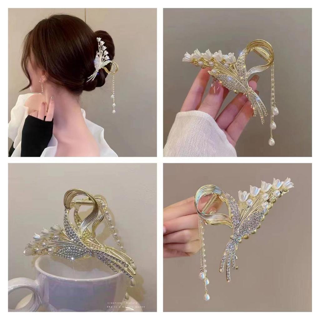 Lily of the Valley Rice Flower Tassel Hair Clip: Ancient Style Shark Clip Headdress