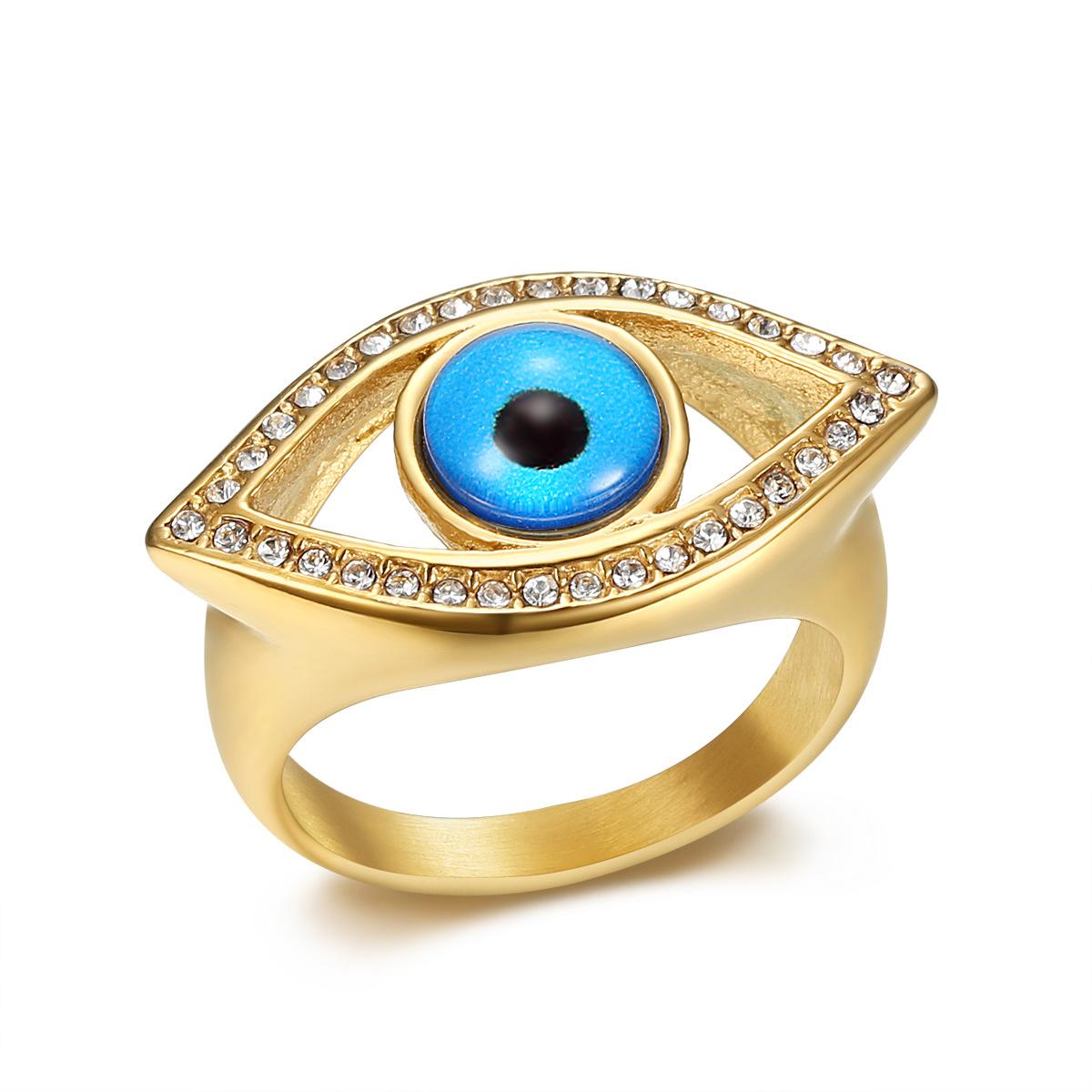 Горячая Распродажа Кольцо Нержавеющая Сталь Позолоченное Алмазное Синие Глаза Ангела Хип-Хоп Мужское Кольцо 7No.