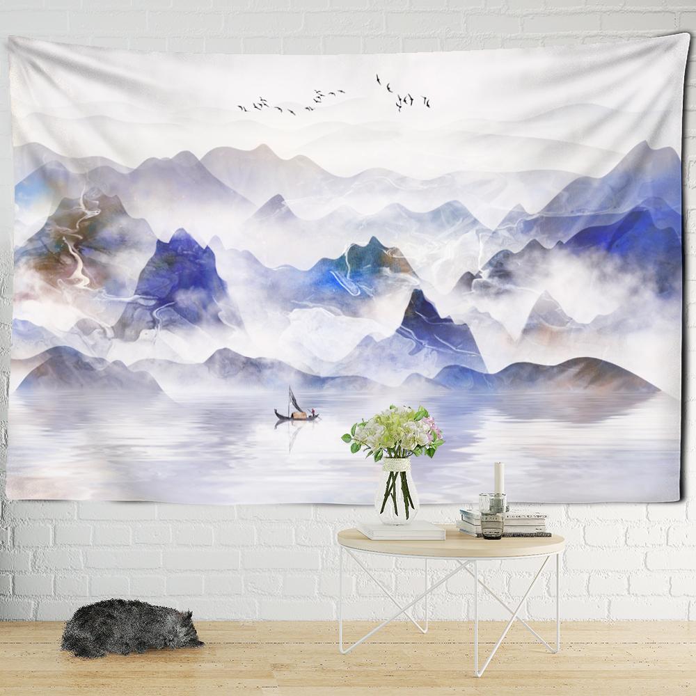 Hazy Landscape Painting Tapestry Wall Hanging Bohemian Art Natural Scenery Hippie Tapez Aesthetic Room Home Decor