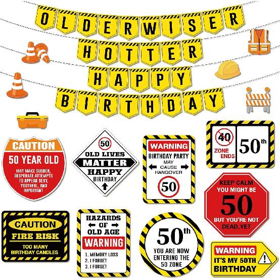 Zonon 44 Pcs 50th Birthday Decorations for Men Caution s 50th Birthdays Wall Decorations Funny 50 Years Old Wall Signs Happy Birthday Older Wiser