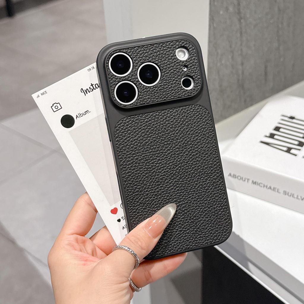 Apple 17PROMAX Lychee Leather Texture Phone Case with Large Window and Anti-fall Protection